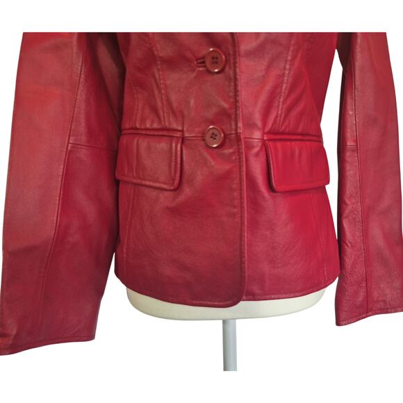 Worthington Red Leather Two Button L Fitted Jacket XS - Picture 3 of 8